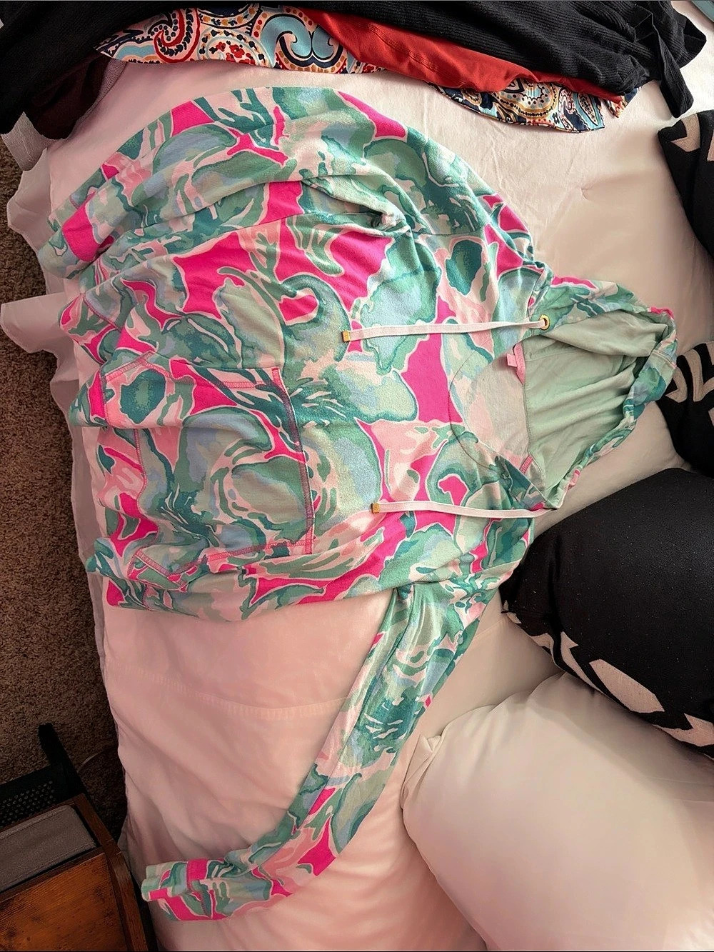 Lilly Pulitzer Abstract Floral Hoodie/Cover-Up Pink & Green Large